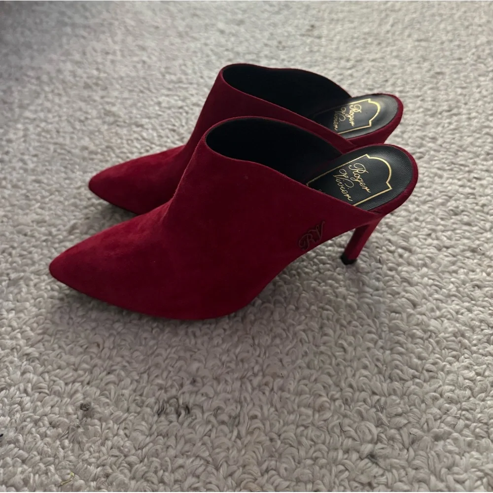 Roger Vivier Red Suede Pointed Toe Mules Size 36.5 - Picture 4 of 5